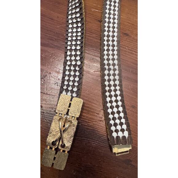 Vintage Art Deco Gold Metallic Fish Scale Elastic Glam Stretchy Belt - Picture 8 of 10